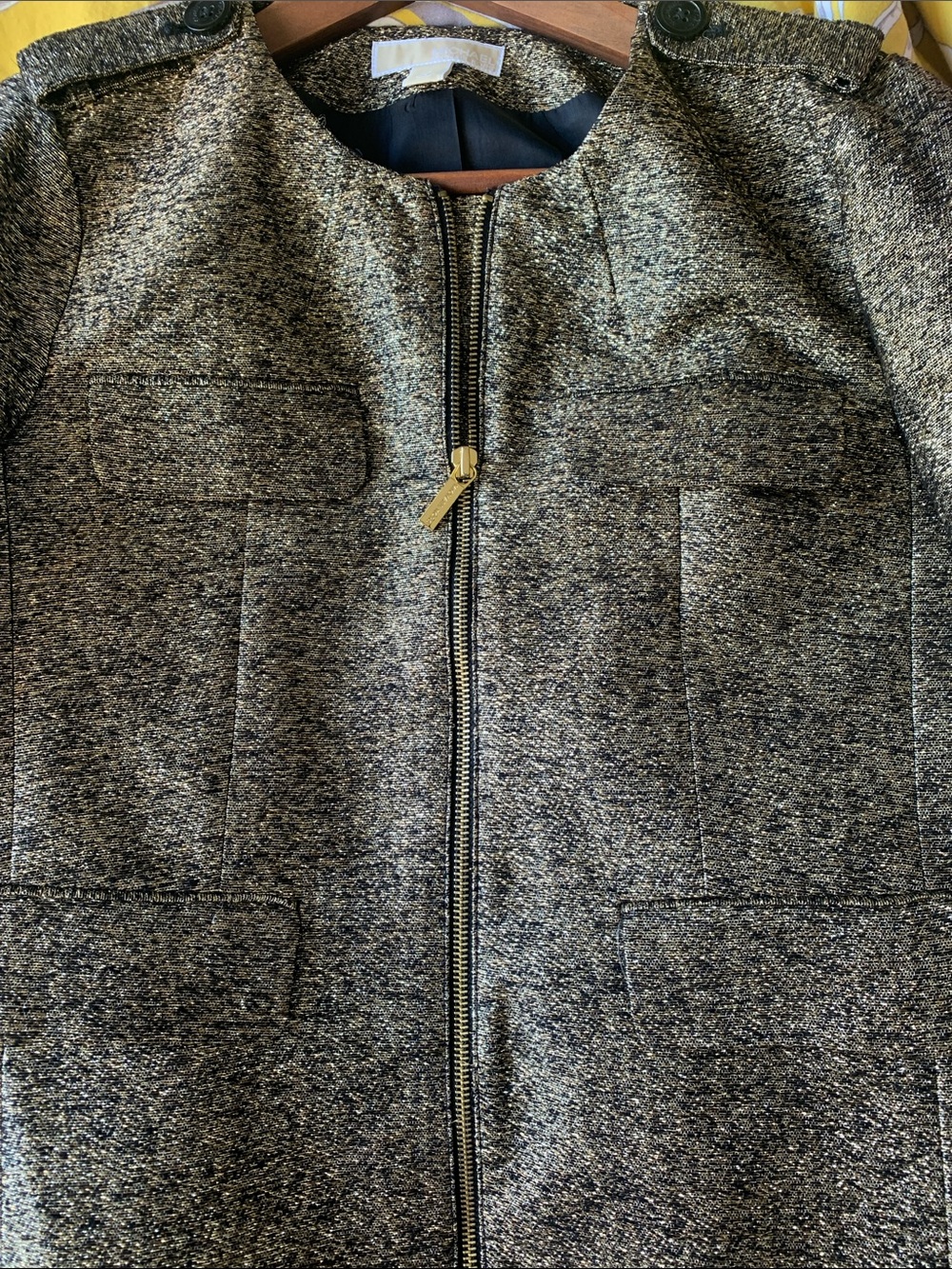 MICHAEL Michael Kors Gold and Black Tweed Zip Jacket